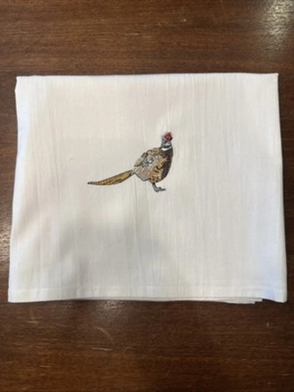 Vintage Set Of 4 Linen Tablecloths Embroidered Pheasants 33”x38”